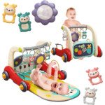 Andanna Sit-to-Stand Walker Toys for 0-24 Months Boy Girl, Baby Walker Play Mat,Toddlers Play Piano Tummy Time,Boy & Girl Gifts for Newborn Baby Toddler 0 to 3 6 9 12 Months