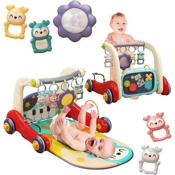 Andanna Sit-to-Stand Walker Toys for 0-24 Months Boy Girl, Baby Walker Play Mat,Toddlers Play Piano Tummy Time,Boy & Girl Gifts for Newborn Baby Toddler 0 to 3 6 9 12 Months