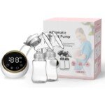 Automatic Breast Pump, Double Pump Breast Milk Pump High Suction, Massage & Gas-Liquid Separation, LED Display, Low Noise & Painless Breastfeeding - Electric Breast Pump
