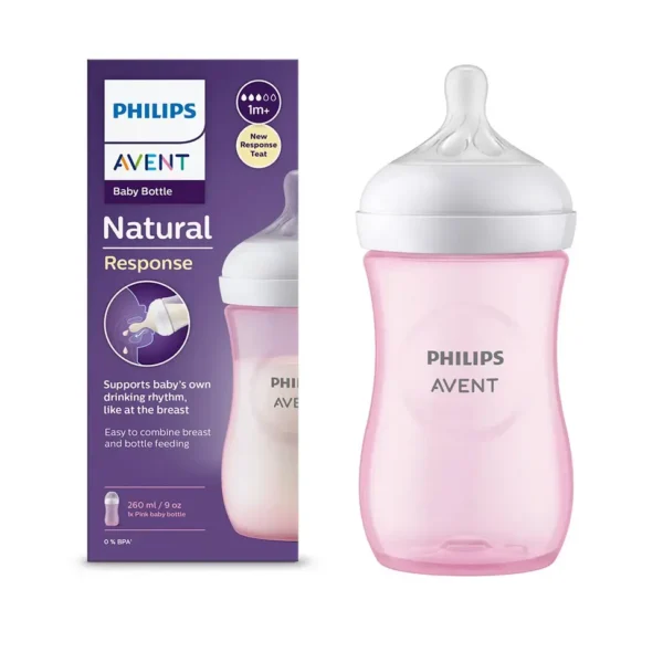Avent Philips Natural Baby Feeding Bottle – Mimics Breastfeeding, Ideal for 1+ Months, Pink, 1-Pack (SCY903/11)