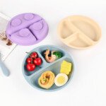 Cross-border hot selling baby food supplement smiley face divided silicone dinner plate four reinforced suction cup silicone bowl tableware with lid