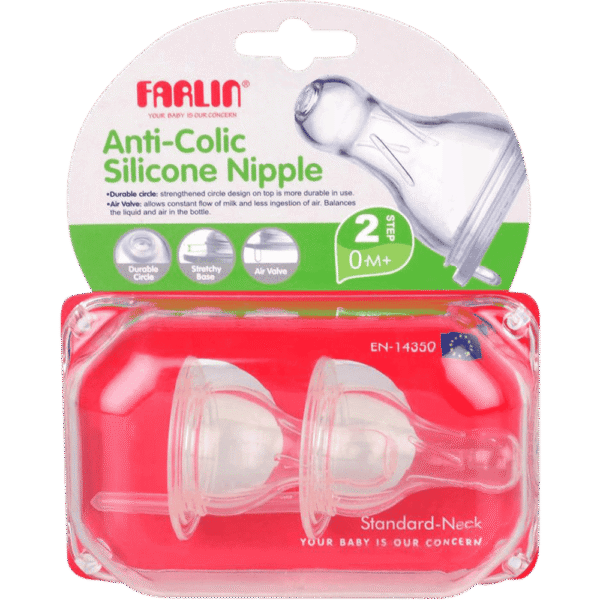 Farlin Baby Anti Colic Silicone Nipple for 2Step 0MPlus Standard Neck 2 Pcs - H-1