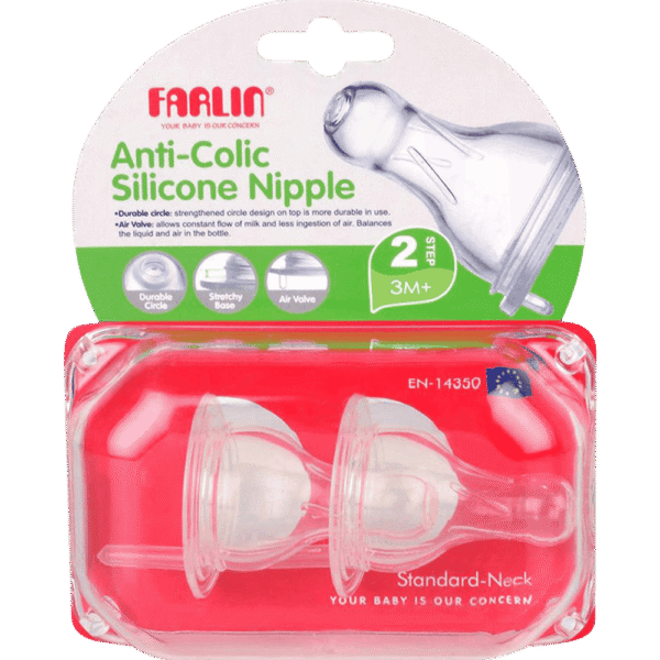 Farlin Baby Anti Colic Silicone Nipple for 2Step 3MPlus Standard Neck 2 Pcs - H-1