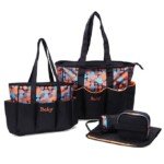 Foolzy 5 Pieces Polka Dot Diaper Bags Set Waterproof and Multi-Function Large Baby Diaper Bag Baby Bags for Mom and Dad with Changing pad