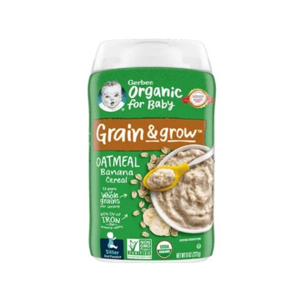 Gerber Grain & Grow Organic Oatmeal Banana Cereal (6+mnths) 227gm