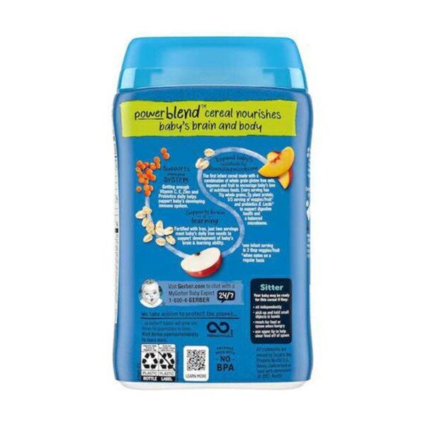 Gerber Probiotic Oatmeal Lentil Peach & Apple Cereal (6+mnths) 227gm - Image 2