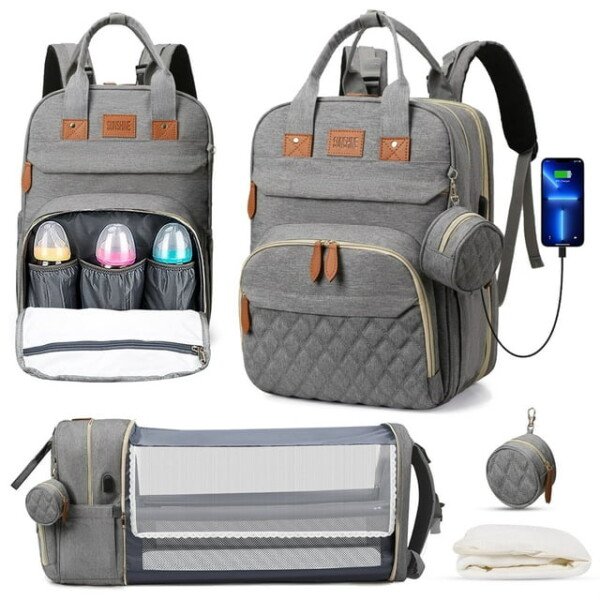 Hot Sell Multifunctional Baby Bag Large Capacity Diaper Bag Foldable Shoulder Carrying Baby Mommy Bag Can Add logo