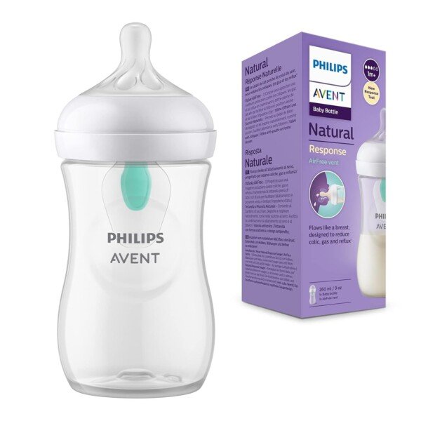 Philips Avent Natural Response Baby Bottle - 260ml Baby Milk Bottle with AirFree Vent  BPA Free for Newborn Babies Aged 1 Months+