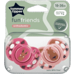 Tommee Tippee 2pcs 18-36month Babies Fun Friends Soothers Pacifiers for Newborns, Symmetrical Orthodontic Design