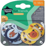 Tommee Tippee 2pcs 6-18month Babies Fun Friends  Pacifiers for Newborns, Symmetrical Orthodontic Design