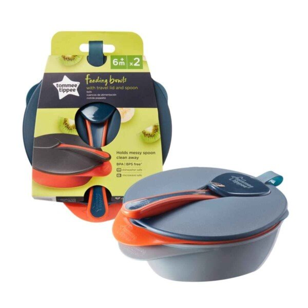 Tommee Tippee Easyscoop Feeding Bowls With Travel Lid And Spoon- 2 Pcs (6M+)