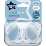Tommee Tippee Night Time Soother Glow in The Dark Soothers with Reusable Steriliser Pod, Assorted Colours 6-18 Months, Set of 2