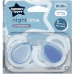 Tommee Tippee Nighttime Soother, 18-36 Months, 2 Pack of Glow in The Dark Soothers with Reusable Steriliser Pod, Assorted Colours