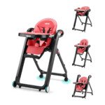HEAO Foldable High Chair Reclining Height Adjustable 4 Wheels