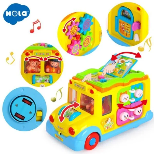 Hola Children Electric School Bus Music Car Including 8 Games and Animal Calls Early Educational Toys For Children Gift