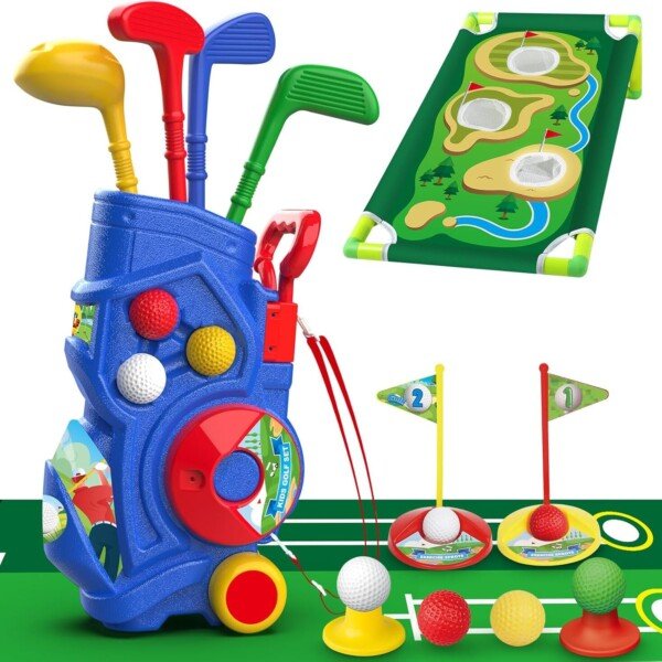 Letapapa Kids Golf Club Set, Toddler Golf Set with Golf Board, Putting Mat, 8 Balls, 4 Golf Clubs and Golf Cart, Indoor and Outdoor Sports Toys Gifts for Boys Girls Aged 2 3 4 5 6 Years Old (Blue)