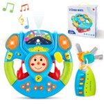 deAO Kids Steering Wheel Toy with Light & Sound, 360° Rotation Driving Simulated Toy Set Included Car Key, Portable Pretend Driving Play Toy Steering Wheel Early Learning Educational Toys for Kids