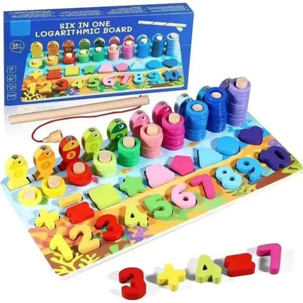 6 in 1 Logarithmic Board- Activity Toys- Color, Count, Fishing, Shape, Number and Basic Math