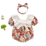 Girl Romper Style Suit with Headband Red Multicolor