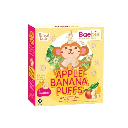 Baebis Apple Banana Puffs Rice Biscuit 35g Baby Snack